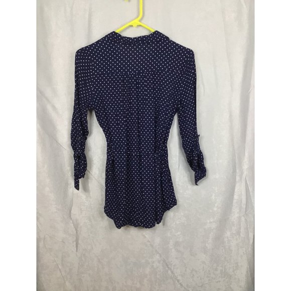Motherhood Long Sleeve V-Neck Small Blue W/White Polka dots Maternity Blouse - Picture 9 of 9